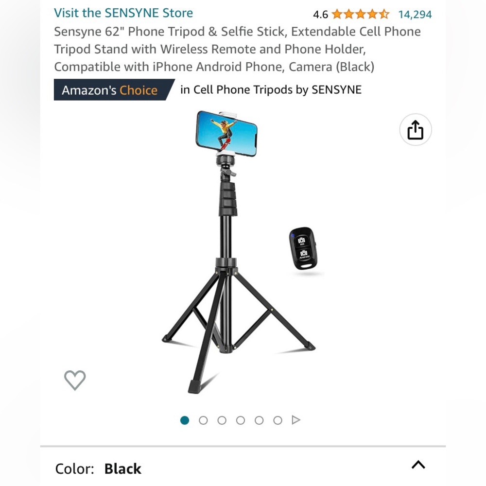 NIB Black Sensyne 62" Extendable Phone Tripod & Selfie Stick